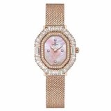 Đồng Hồ Nữ Carnival 8237L Mặt Hồng Xà Cừ Đính Đá Dây Lưới Vàng Hồng Size 32mm