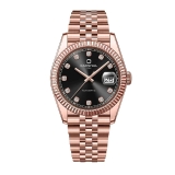Đồng Hồ Nam Carnival 8250G Size 38mm Dáng Rolex Datejust Máy Tự Động Kính Sapphire Kim Loại Vàng Hồng Mặt Đen