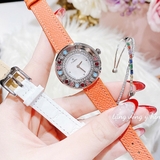 Set Đồng Hồ Nữ Franklin FL5888 Viền Đá Màu Chạy Kim Loại Màu Silver Dây Da Size 32mm