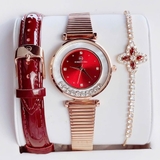 Đồng Hồ Nữ Roberto Era Dây Da Đỏ Mặt Đỏ Kim Loại Vàng Hồng Size 32mm