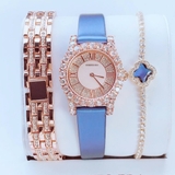 Set Đồng Hồ Nữ Roberto Era Dây Da Xanh Đính Đá Vỏ Vàng Hồng Size 31mm