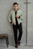 Áo khoác bomber da lộn xanh cốm