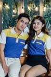Couple Navy Blue Mixed Yellow Back Giles Form Polo