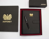Set Quà Tặng Sổ da Bút ký MILL ĐEN & ELEGANCE ĐEN BẠC ASPENEY