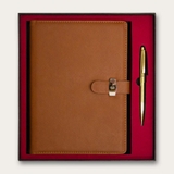 Set Quà Tặng Sổ da Bút ký SAFFIANO NÂU VÀNG & KING VÀNG ASPENEY