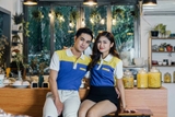Couple Navy Blue Mixed Yellow Back Giles Form Polo