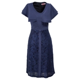 Classy Wing Sleeve Twinkle Lace Navy Dress