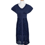 Classy Wing Sleeve Twinkle Lace Navy Dress