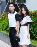 Couple White Shirt mixed Black & Classy Pleated Lace Dress