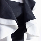 Cascade Sleeve White Pearls Line Black Dress