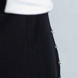 Cascade Sleeve White Pearls Line Black Dress