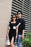 Couple Pocket Black Shirt & Pearls Line Dress
