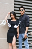 Couple Pocket Black Shirt & Pearls Line Dress