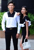 Couple Black Chest White Shirt & Pearls Line Dress