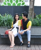 Couple Strong Shoulder Polo & Rippled White Dress