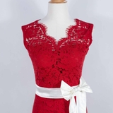 Gerbera Fabric White Bow Sleeveless Red Dress