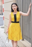 Flowering Mixed Black Yellow Sleeveless Dress