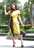 Couple Strong Shoulder Polo & Black Band Yellow Dress