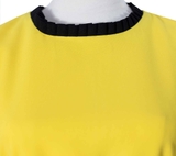 Pleated Neck Sleeve Black Band Yellow Dress