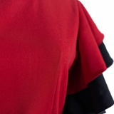 Cascade Sleeve Pearl Belt mixed Black Red Dress