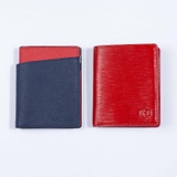 Couple Ví Seashell Grid Frame Navy & Rosy Luck Red Wallet