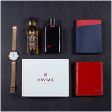 Couple Ví Seashell Grid Frame Navy & Rosy Luck Red Wallet