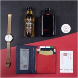 Couple Ví Seashell Grid Frame Navy & Rosy Luck Red Wallet