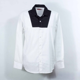 Black Chest Hidden Button Down White Shirt