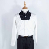 Black Chest Hidden Button Down White Shirt