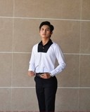 Black Chest Hidden Button Down White Shirt