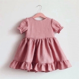 Váy đầm trẻ em Lamm vải linen tay bồng babydoll đuôi cá hồng