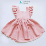 Váy cho bé gái linen sát nách bèo hai bên dáng babydoll màu hồng phấn Lamm