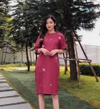 Váy đũi lạnh tím đen thêu tay họa tiết hoa LIANTU