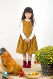 Váy nhung sát nách 3 khuy lệch vàng da bò