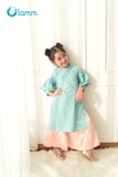 SET Áo dài tay bồng hoa xanh