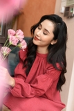 Váy tằm nhăn đỏ tay nhún 3 đoạn Linne RJOLIE