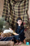 Váy thô tay bồng bèo ngang ngực kẻ xanh đen SCOT