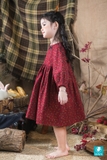 Váy thô cào bông tay bồng babydoll nơ cổ đen