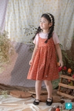 CHIE cam - Váy thô Hàn hai dây phối áo linen hoa cam