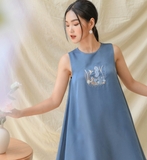 Váy lụa hai da thêu cá ngựa Linné