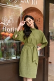 Váy nhung cổ cao đai eo xanh PPAN