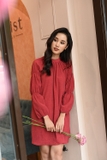 Váy tằm nhăn đỏ tay nhún 3 đoạn Linne RJOLIE