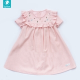 Váy linen hồng nhạt bèo vuông thêu hoa PINKY