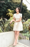 Váy tweed tay bồng cổ vuông hồng be LITWEED