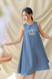 Váy lụa hai da thêu cá ngựa Linné