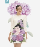 Đầm gấm in tranh cẩm tú cầu Linné