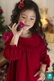 Váy nhung đỏ bèo vuông phối voan - SWEETY