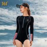 Bộ bơi nữ 361 đen dài liền kéo khoá, quần ngắn, tay hồng (SLY221207)