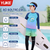 Bộ bơi trẻ em dài tay chống nắng UPF 50+, kháng Clo, xanh hình sóng, cỡ lớn