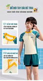 Bộ bơi bé trai chống nắng UPF 50+, kháng Clo, xanh cộc tay big size, Yuke